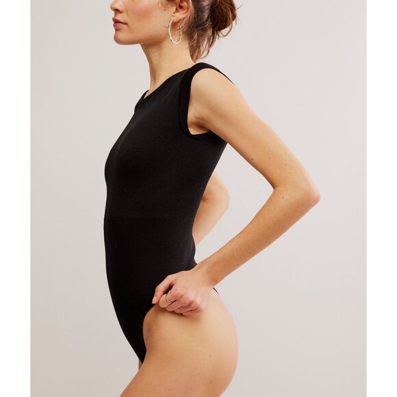 FREE PEOPLE Clean Lines Boat Neck Bodysuit / Black - Picture 3 of 7